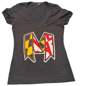Route One Apparel Charcoal Gray Maryland Flag‎ TShirt Short Sleeve Womens Size L